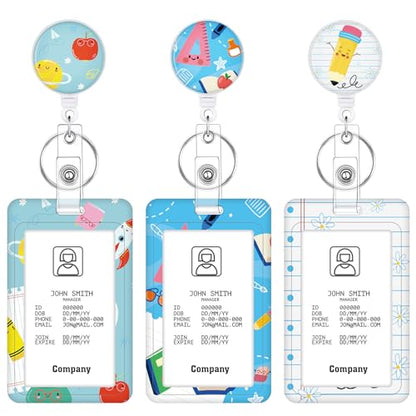 3 Pack Retractable Badge Holders with Clip Badge Reel Stationery Pattern - color: Stationery