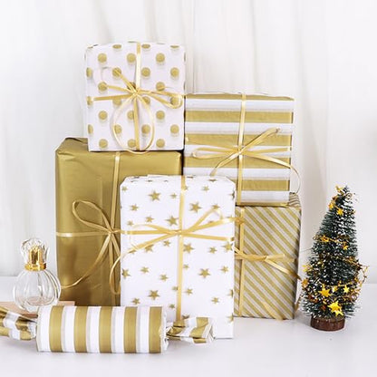 BEISHIDA 100 Sheets Gold White Tissue Paper Bulk for Gift Wrapping Gift Bag - color: whitegold