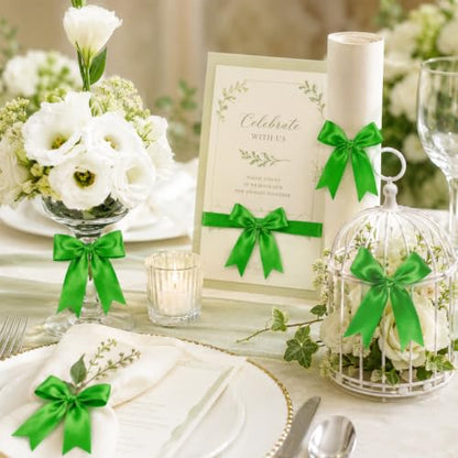 Emerald Green Bows 60Pcs 3.5Inch Pre-Tied Satin Ribbon Bows, Sticky Dots - color: Emerald green, size: 60 PCS