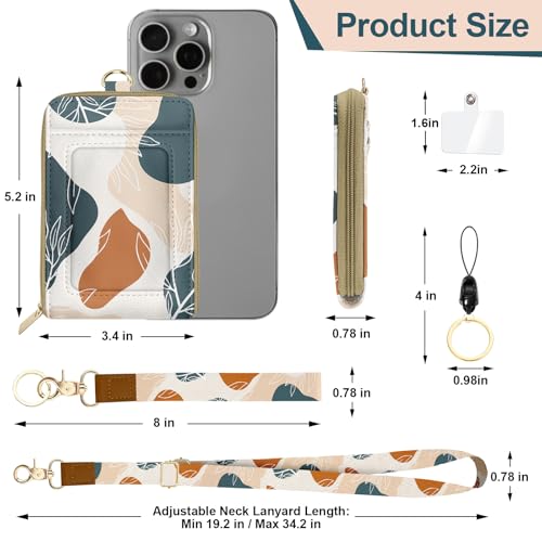 Boho Lanyards Wallets for Women, ID Badge Holder, RFID ID Case with Zipper,Credit Card Holder for Women,Adjustable Neck Lanyard Wrist Strap with Keychain for Teacher Nurse Student Gifts - color: Blue Pink Leaves
