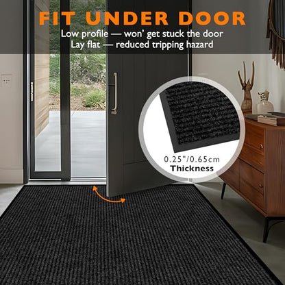 koloko 2ft x 9ft Durable Dirt Trapper Front Door Mat Outside Entrance - color: Black Stripe, size: 2 FT x 9 FT