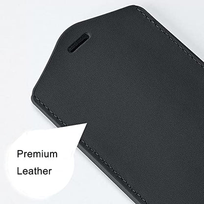 Larpur Pack of 2 Genuine Leather Badge Holders with 1 Clear ID Window, Vertical ID Card Holders for Work, School, Exhibition, Black - color: 1 Side Clear - Black Vertical