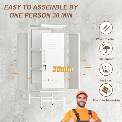 pozdeg 35.43" White Lockable Small Metal Storage Locker - color: White, size: 14.96"D x 14.88"W x 35.43"H