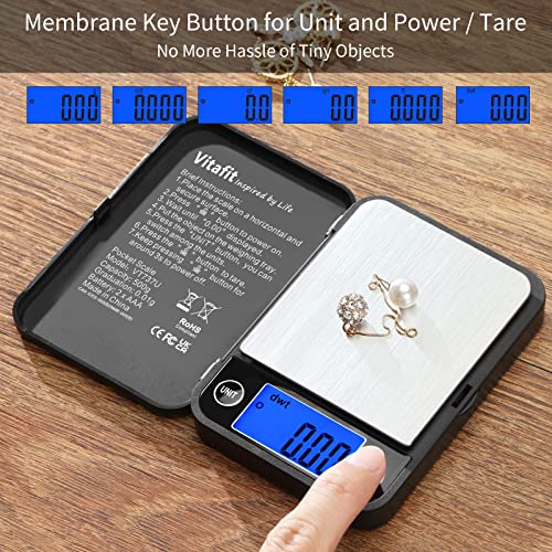 Vitafit 500g Digital Pocket Scale High Accuracy 0.01g, Gram Scale Blue LCD