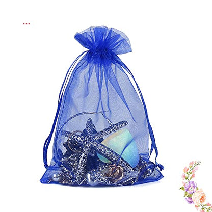 HRX Package Royal Blue Organza Bags 100pcs, 4 x 6 inch Mesh Drawstring Gift Bags Jewelry Pouches Small Sachet for Christmas Candy Party Favor - color: Royal Blue