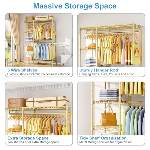 Ulif F2 Clothes Rack, 5 Tiers Heavy Duty Garment Rack for Bedroom - color: Gold