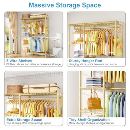 Ulif F2 Clothes Rack, 5 Tiers Heavy Duty Garment Rack for Bedroom - color: Gold