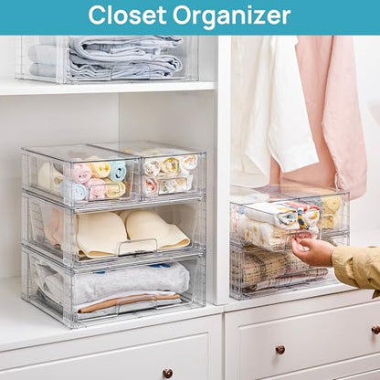 Vtopmart Clear Stackable Storage Drawers, 3 Pack Wide Organizer Set - style: 1 Wide+2 Small
