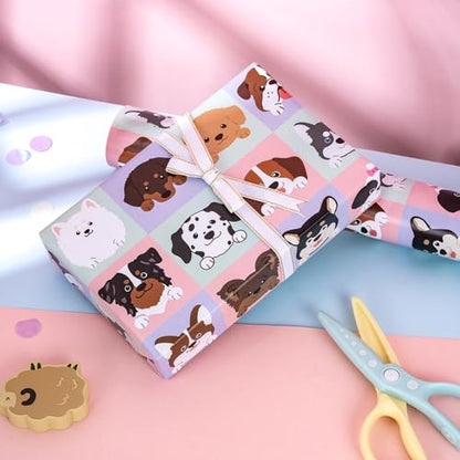 WRAPAHOLIC Puppy Wrapping Paper - Mini Roll - 17 Inch X 33 Feet - Adorable Dog for Dog Lovers, Birthday, Party, Holiday - color: Dog Heads