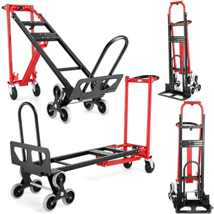 Heavy Duty Stair Climbing Hand Truck - 1000 LBS Capacity 4-in-1 Convertible Dolly Cart, Foldable Platform Utility Cart for Moving Boxes, Industrial Grade Steel Construction(red) - color: Red