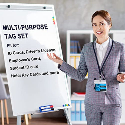 Marspark 100 Sets 4"x3" Name Badge Holder with Lanyard Bulk, Dark Blue - color: Dark Blue