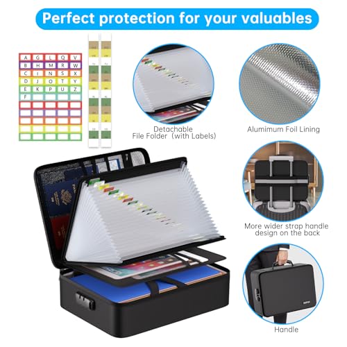 ENGPOW Fireproof Document Box with Lock,5200℉ Multi-Layer File Organizer - color: Black, size: 16.1" x 12" x 5.1"