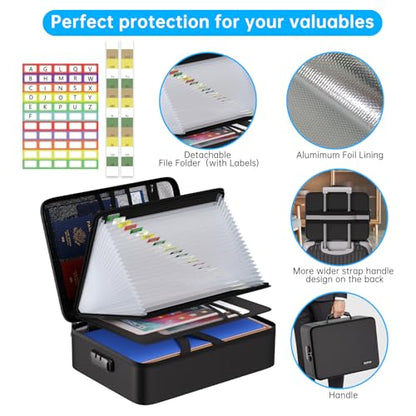 ENGPOW Fireproof Document Box with Lock,5200℉ Multi-Layer File Organizer - color: Black, size: 16.1" x 12" x 5.1"
