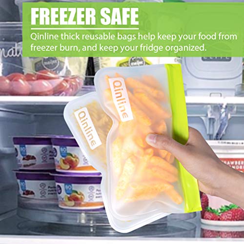 Qinline Reusable Food Storage Bags - 24 Pack Freezer Extra Thick Leakproof Lunch Bag - 8 Gallon 8 Sandwich 8 Snack Bags - color: Multicolor