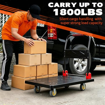 1800 lb Folding Platform Truck Cart with 6" Silent TPR Wheels, Heavy Duty Flatbed Push Cart Dolly, Foldable Moving Utility Cart for Warehouse Garage Office Home, Black - color: 1800 Lb - 51.5" X 25.5"
