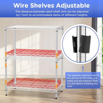 FDW | 3-Tier Wire Shelf | 23" x 13" x 30" | Chrome - color: Chrome, size: 3-Shelf No Wheels