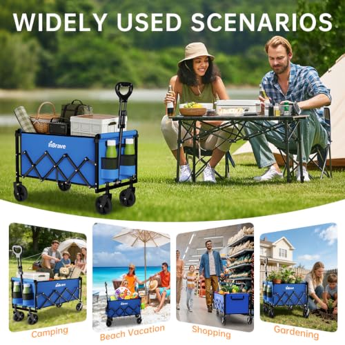 Collapsible Wagon Cart with All-Terrain Wheels, 380LBS, Blue - color: Blue