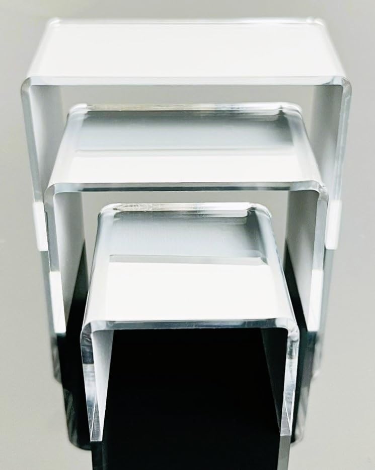 Acrylic Display Risers – 3‑Piece Small Riser Set (5×2×3, 6×2×3.5, 7×2×4) – Clear 1/8" Acrylic Stands for Jewelry, Mini Collectibles, Retail Displays, Craft Shows (Mirror) - color: Mirror