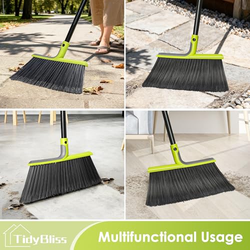 TidyBliss Outdoor Broom Heavy Duty with 56” Long Handle (Green)