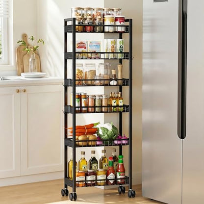 6 Tier Slim Storage Cart, Narrow Rolling Cart with Wheels, 6in(W) - color: Black, size: 6 Tier(6 in)