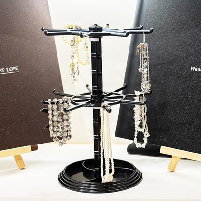 2pcs black 2 Tier Rotating Jewelry Display Stand, Necklace Holder, Jewelry Tree Stand, DIY Organizer for Bracelets, Necklaces, Earrings, Rings, Watches (2 pcs black) - color: 2 pcs black
