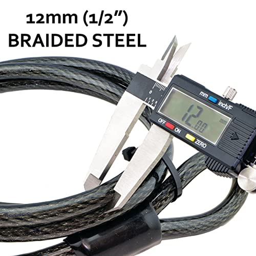 Lumintrail 12mm (1/2 inch) Heavy-Duty Security Cable, Vinyl Coated Braided Steel with Sealed Looped Ends (4', 7', 10', 15' or 30') (7-FT) - size: 7-FT