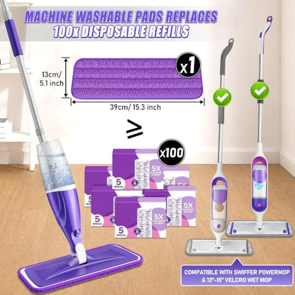 Wet Dry Mops for Floor Cleaning: Spray Mops Hardwood Floor Mop Refillable - color: Purple