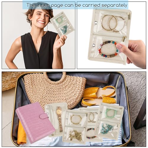 Travel Jewelry Organizer Case,Small Jewelry Bags Jewelry Storage Book Ring Binder with Clear Zipper Velvet Pouch for Women Traveling,Earrings, Rings, Necklace, Bracelet (Pink) - color: Case,Pink
