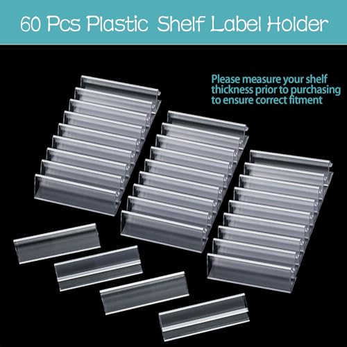 60 pcs Plastic Label Holder Wire Shelf Label Holder 3" x 0.875" (L x H) Clip on Tag and Ticket Stand