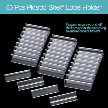 60 pcs Plastic Label Holder Wire Shelf Label Holder 3" x 0.875" (L x H) Clip on Tag and Ticket Stand