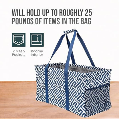 Extra Large Utility Tote Bag - Oversized Collapsible Beach Bag - Geo Navy - color: Geo Navy