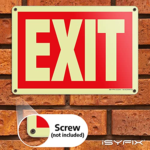 iSYFIX Exit Glow in the Dark Sign Aluminum, 10x7 Inch, 1 Pack - color: Red & White, size: 1 Pk 10x7