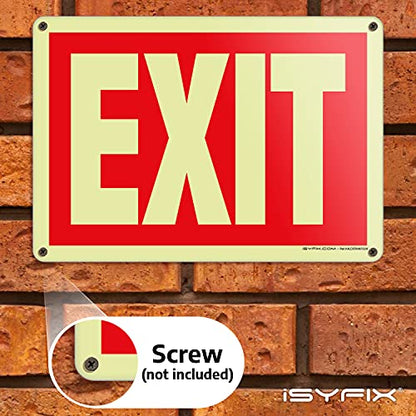 iSYFIX Exit Glow in the Dark Sign Aluminum, 10x7 Inch, 1 Pack - color: Red & White, size: 1 Pk 10x7
