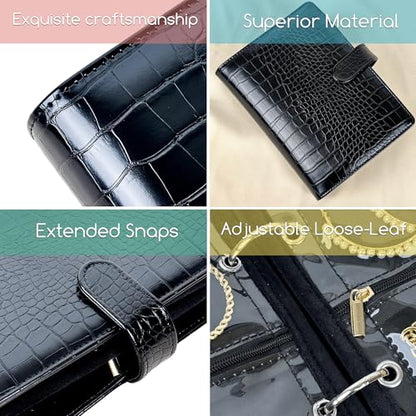 Travel Jewelry Organizer Case,Small Jewelry Bags Jewelry Storage Book Ring Binder with Clear Zipper Velvet Pouch for Traveling - color: Case,Black