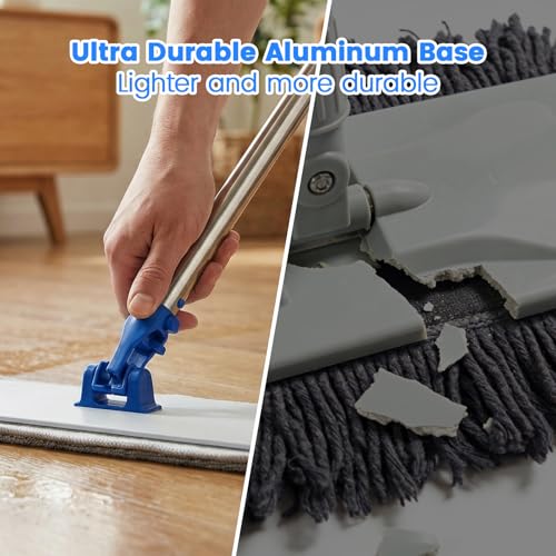 18 in Microfiber Flat Mop Cleaning System, Floor Mops with Stainless Steel Handle, Tangle-Free Mop Head, 4 Reusable Washable Dust Pads, Wet Mopping for Hardwood Tile Laminate