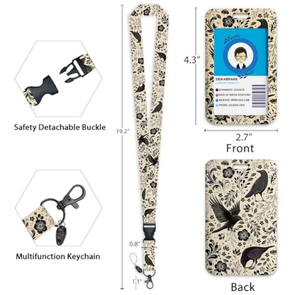 Giancomics Goth Crow Lanyards for ID Badges, Badge Holder Retractable Reel - color: Floral Crow