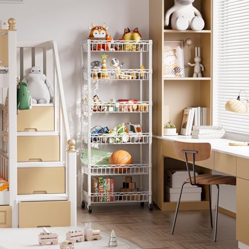 SINGAYE 6 Tier Shelf Wire Shelving Adjustable Storage Shelves Basket Rack - color: White, size: 6-Tier[17"Dx12"Wx63"H]