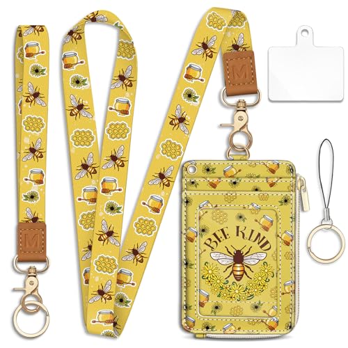 Piefly Bee Kind Lanyard Wallet with ID Badge Holder, Small RFID Keychain - color: Bee