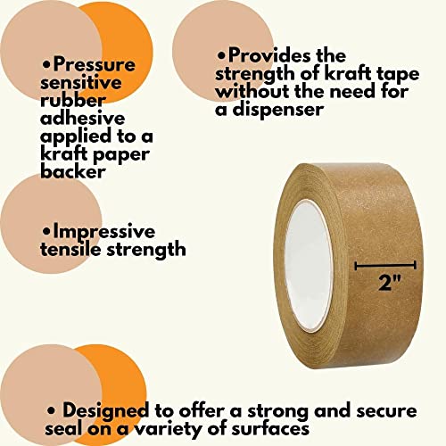 PSBM Flatback Kraft/Brown Packing Tape, 6 Rolls, 5.9 Mil Thick, 2 Inch Wide, 60 Yards Per Roll, Total 360 Yards for Packaging, Shipping, Moving & Sealing - size: 2 Inch x 60 Yards, style: 6 Rolls