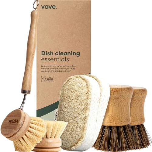 Vove Bamboo Kitchen Cleaning Set, Dish Brush, 2 Scrub Brushes, 2 Sponges - size: Cleaning Essentials - Sponges, Dish & Scrub Brush
