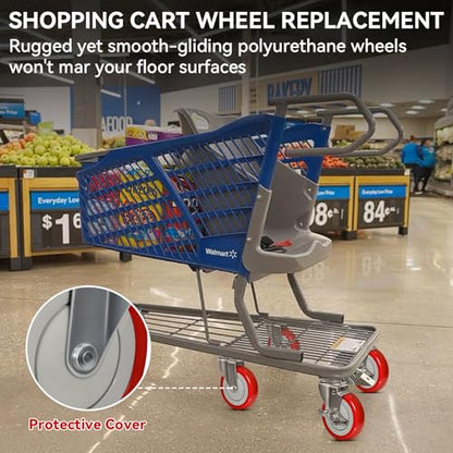 5'' Stem Caster Wheels, Replacement Polyurethane Shopping Cart Wheels for Cart, Heavy Duty Swivel Industrial Casters Set of 4 with Load 1400lbs (4 Swivel) - style: 5 inch Red
