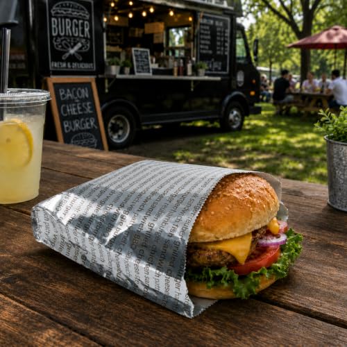 Restaurantware Paper Printed Burger Foil Bag, 5.9 x 1.2 x 6.5 In, 100 Pack - size: 6"