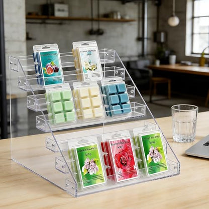 2 Pack 12" Wax Melt Holder Display, 7 Tier Clear Acrylic Risers Display Stands, Perfume Shelf & Organizer for Wax Cubes Wax Melt Candles,Clear