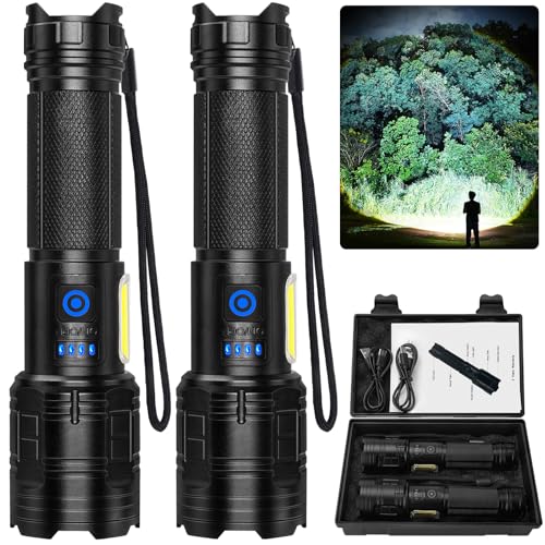 Flashlight Rechargeable 99,000 High Lumen - 7 Modes LED Flash Light with COB, Powerful Handheld Flashlight for Home, Camping(2 Pack)