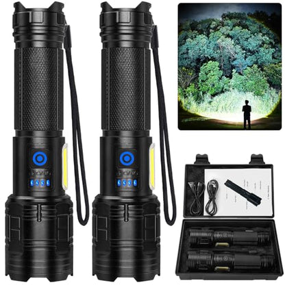 Flashlight Rechargeable 99,000 High Lumen - 7 Modes LED Flash Light with COB, Powerful Handheld Flashlight for Home, Camping(2 Pack)
