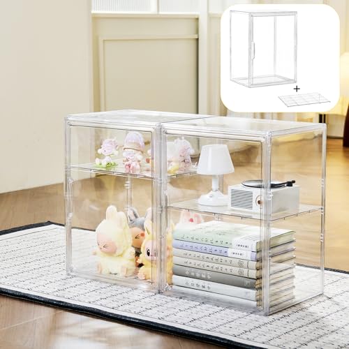 LXLXXL 2 Tier Stackable Shelf Acrylic Display Case with Magnetic Lid 4-Pack - size: 2 Tier -4pcs