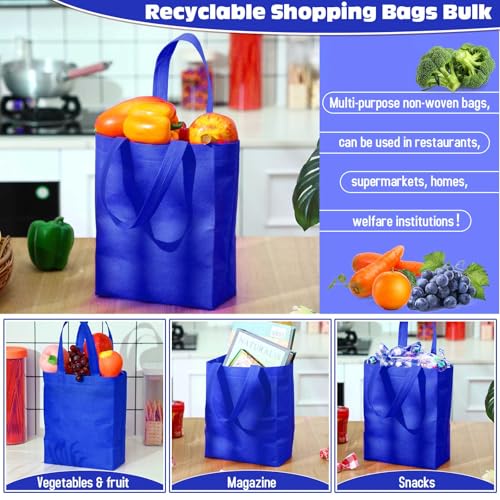 Windyun 50 Pcs Reusable Tote Bag Bulk 8 x 4 x 10 Inch, Royal Blue - color: Royal Blue