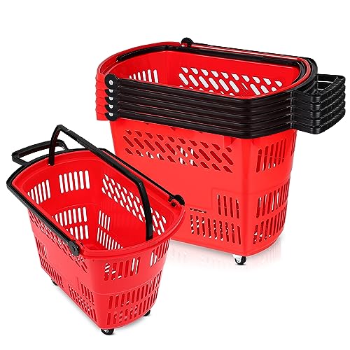 FAHKNS Red Shopping Carts with Wheels, 6PCS 35L Portable Shopping Baskets