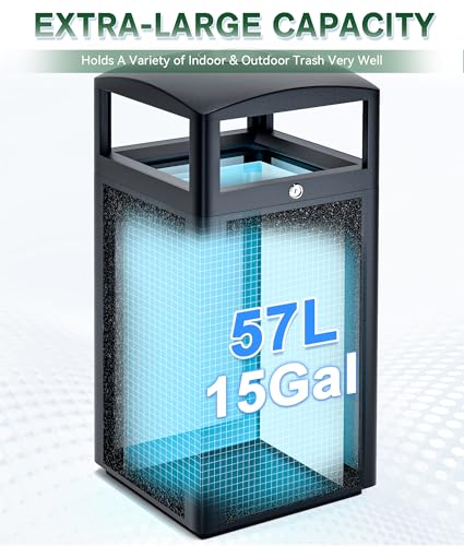 Commercial Outdoor Trash Can 30 Gallon, Heavy Duty Steel Mesh Garbage Bin with Metal Liner 0t1 - color: Black, size: Medium - Square
