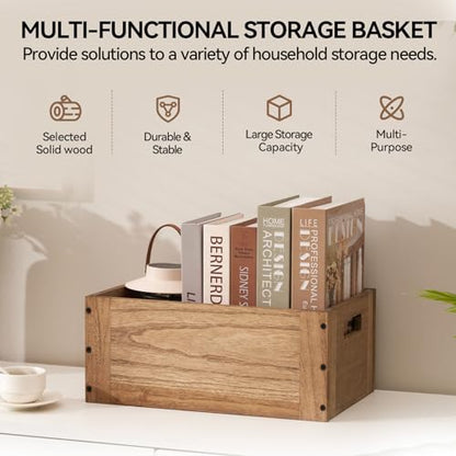 KIRIGEN Stackable Wood Storage Cube with Handles, Open Cubby Bin, Brown - color: Dark Brown, size: M/14.2*9.1*6(C15)